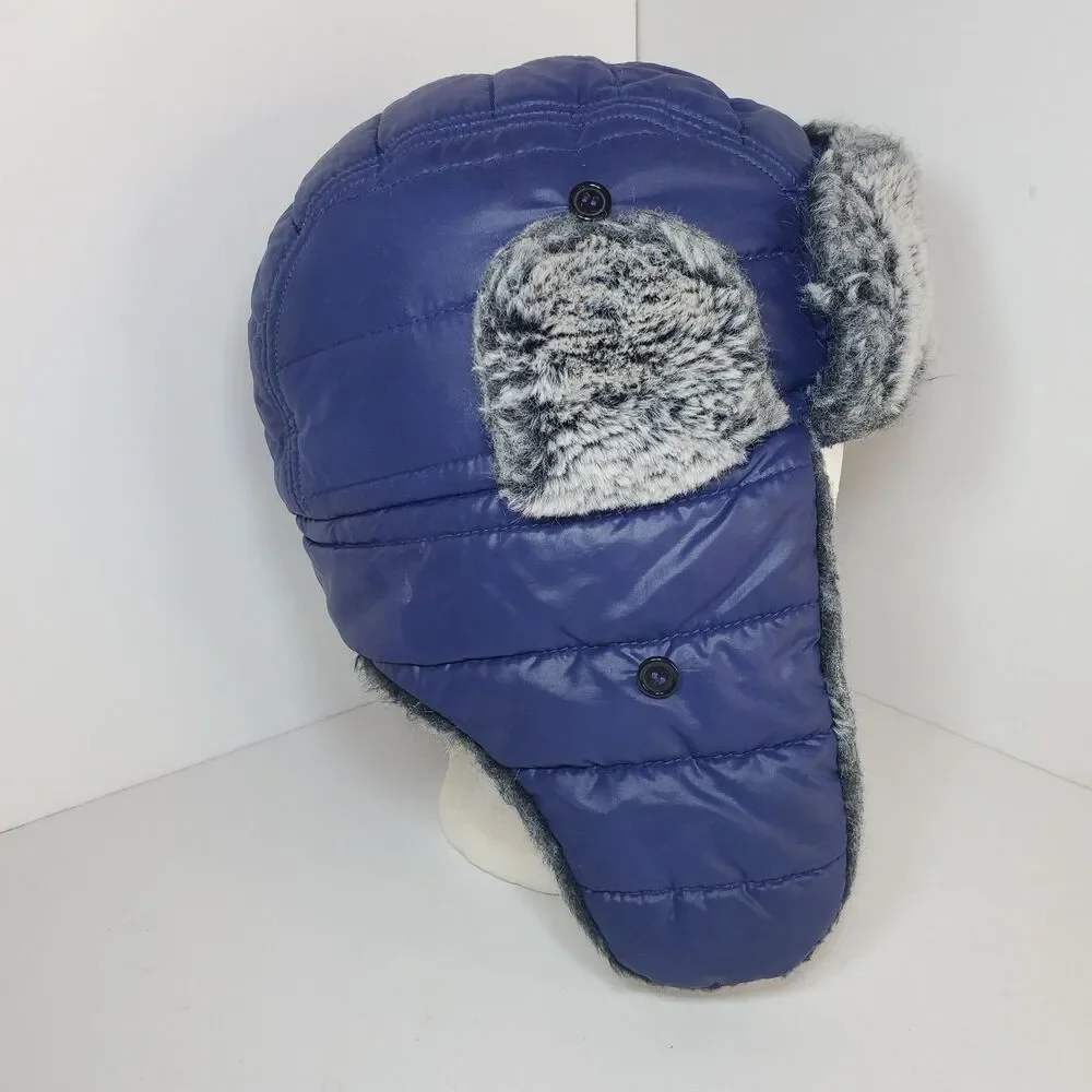 Trapper Aviator Hat Youth Med Faux Fur Blue Nylon Winter Gorpcore Ski Snow